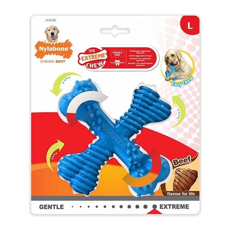 Nylabone Extreme Chew X-Bone Beef Blauw