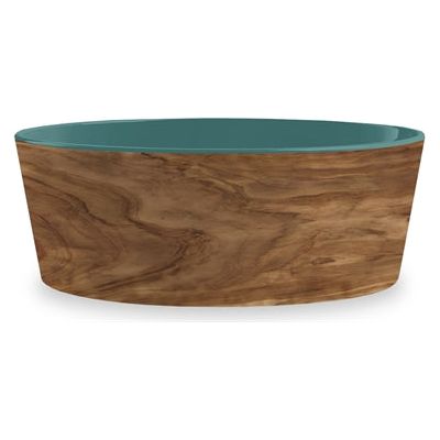 Tarhong Voerbak Hond Olive Melamine Houtprint / Teal Zeegroen