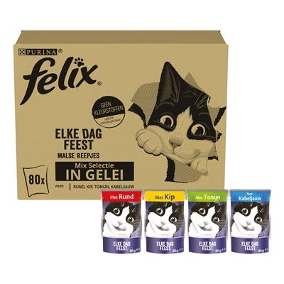 Felix Pouch Elke Dag Feest In Gelei Tonijn / Kabeljauw / Rund / Kip