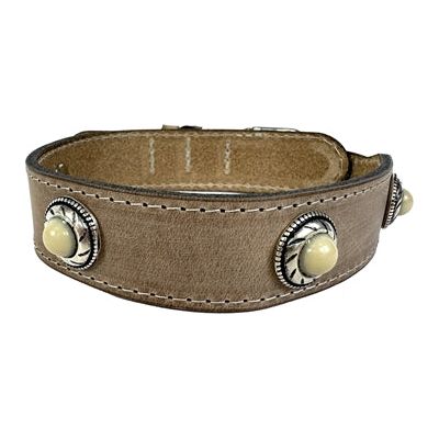 Sazzz Halsband Hond Boho Treasure Stone Vintage Leer Beige